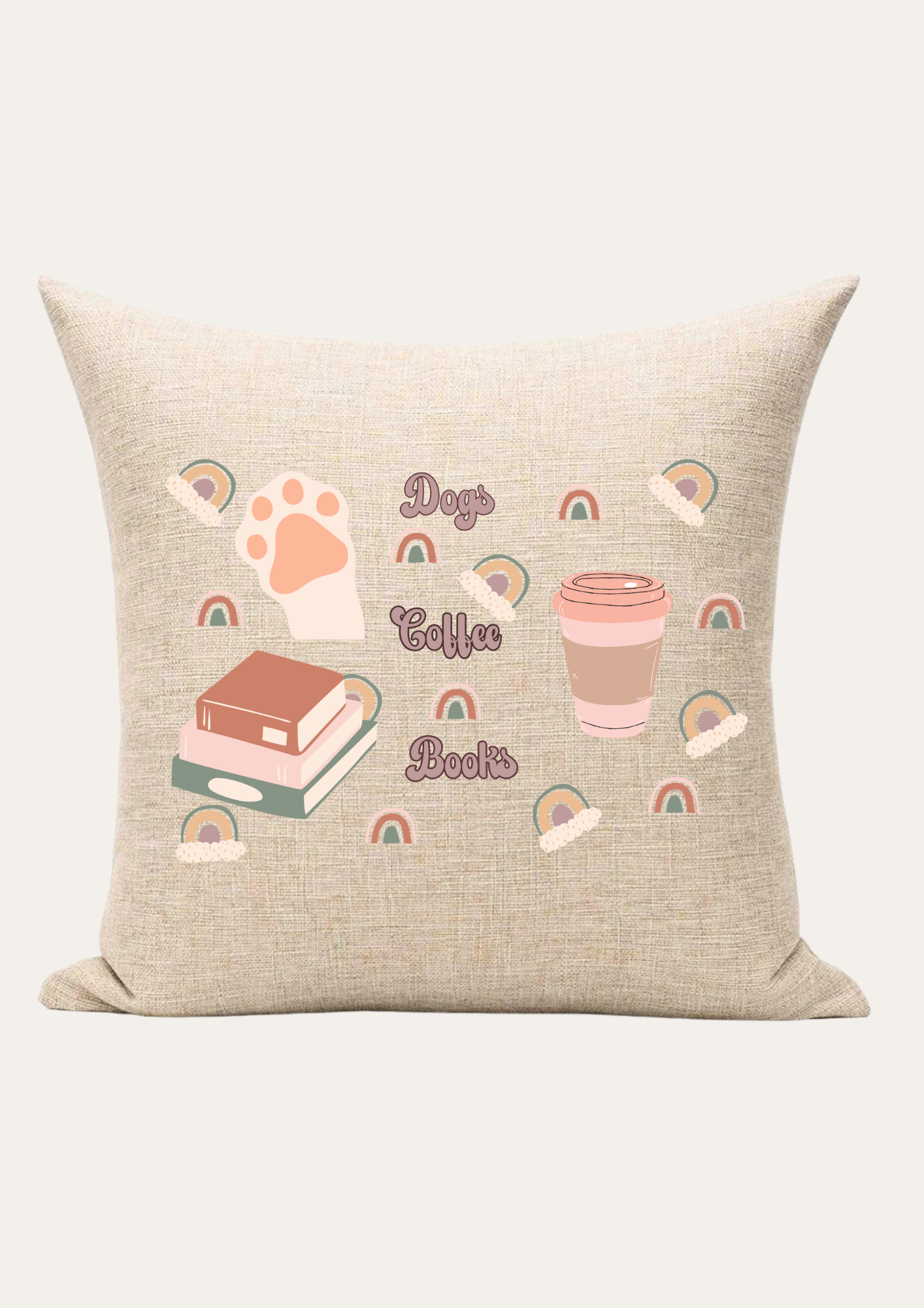 Dogs, Coffee, Books Cushion