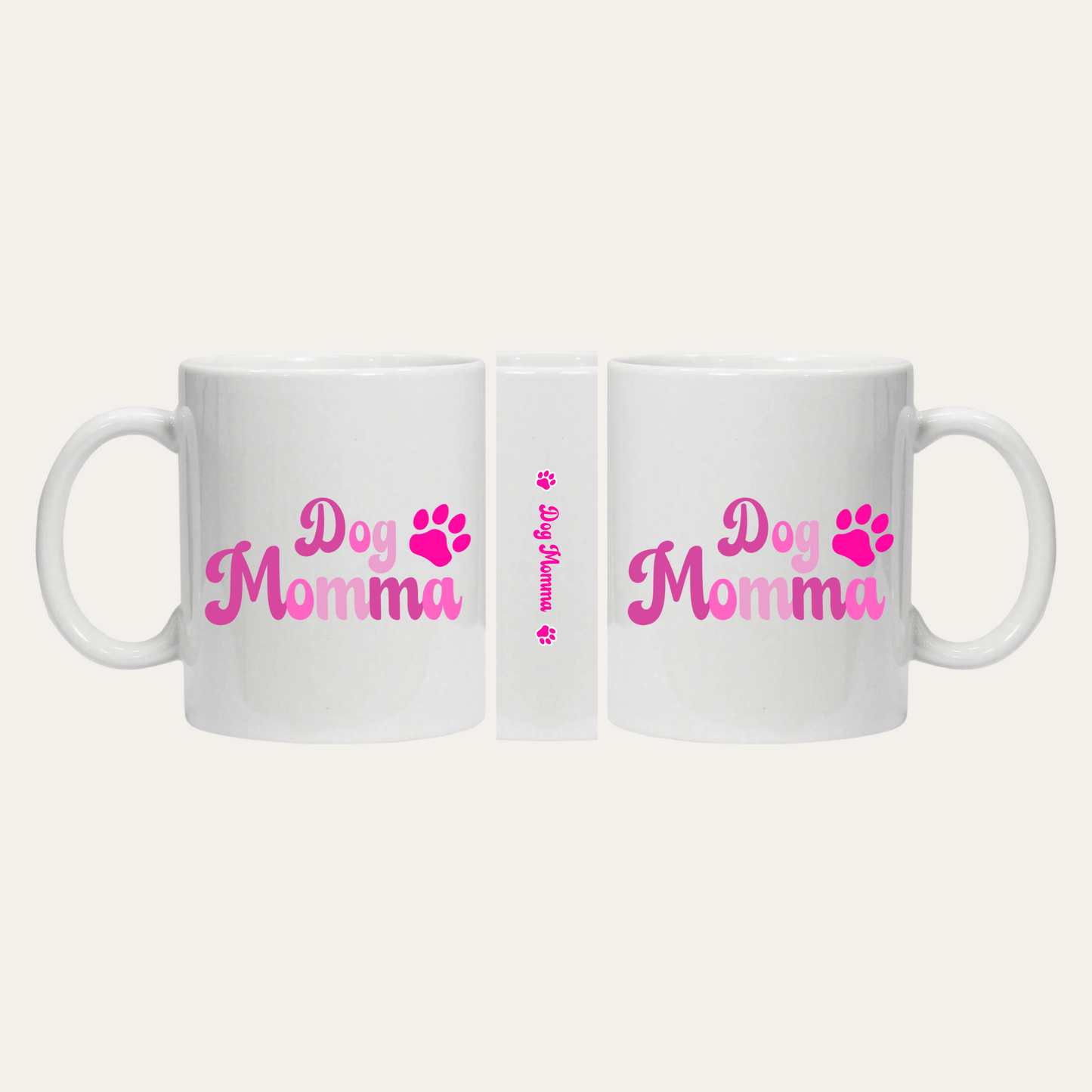 'Dog Momma' Pink Paw Print Mug