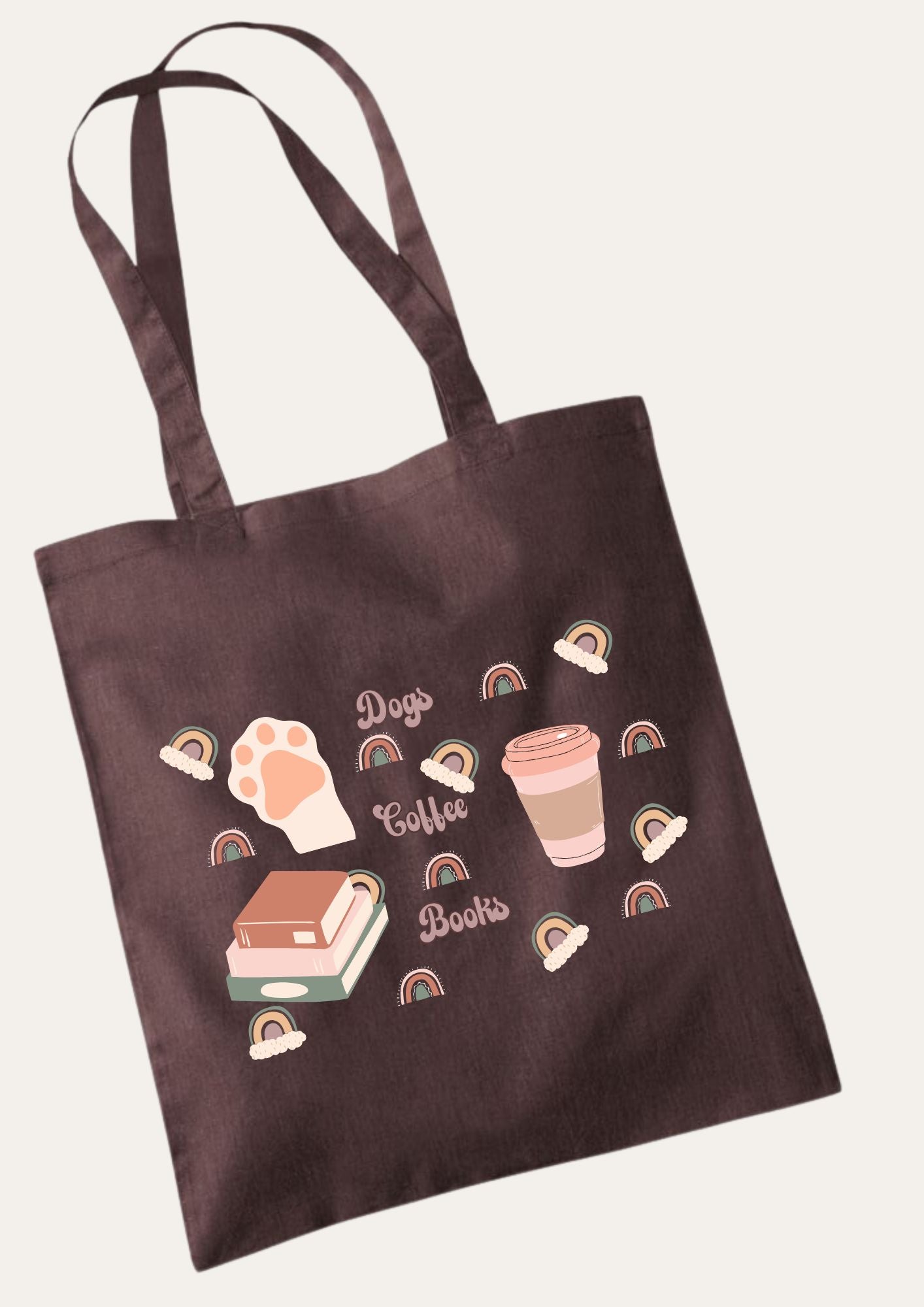 'Dogs, coffee, books' Tote Bag